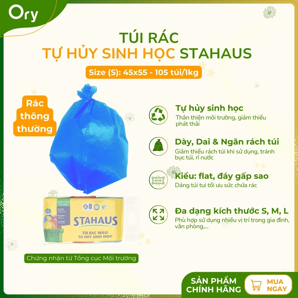 Túi Rác THSH STAHAUS 45x55cm (màu xanh, hồng, vàng) (3 cuộn/1kg)