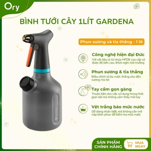 [G200004] Bình xịt tưới cây mini, chế độ phun tia, phun xòe 1 Lít Gardena
