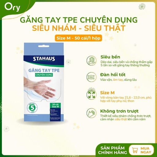 [G500003] Găng Tay TPE STAHAUS siêu nhám-siêu thật size M (50 cái/hộp)