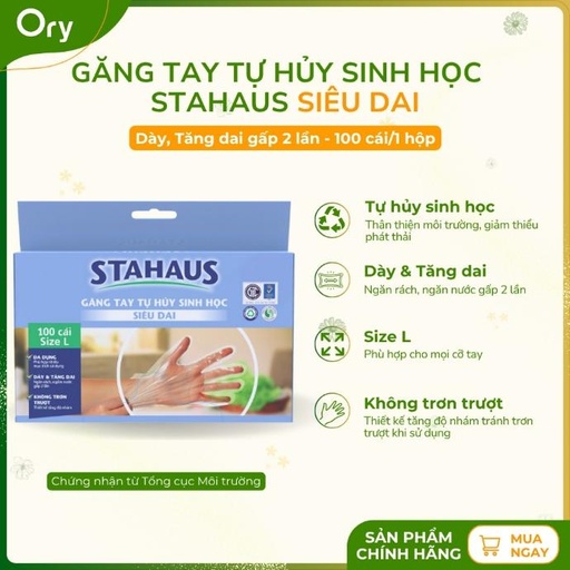 [G500001] Găng tay Tự hủy sinh học STAHAUS siêu dai size L (100 cái)