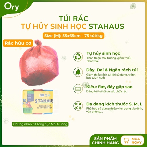 [G400005] Túi Rác THSH STAHAUS 55x65cm (màu xanh, hồng, vàng)(3 cuộn/1kg)
