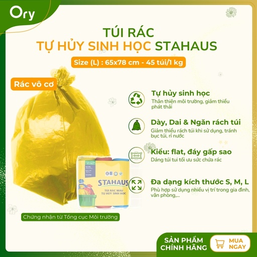 [G400006] Túi Rác THSH STAHAUS 65x78cm, (màu xanh, hồng, vàng) (3cuộn/1kg)