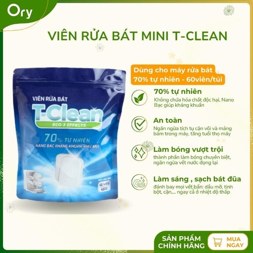 [G700004] Viên rửa bát T-Clean Eco3 Effects Nano Bạc (size nhỏ túi 60 viên)